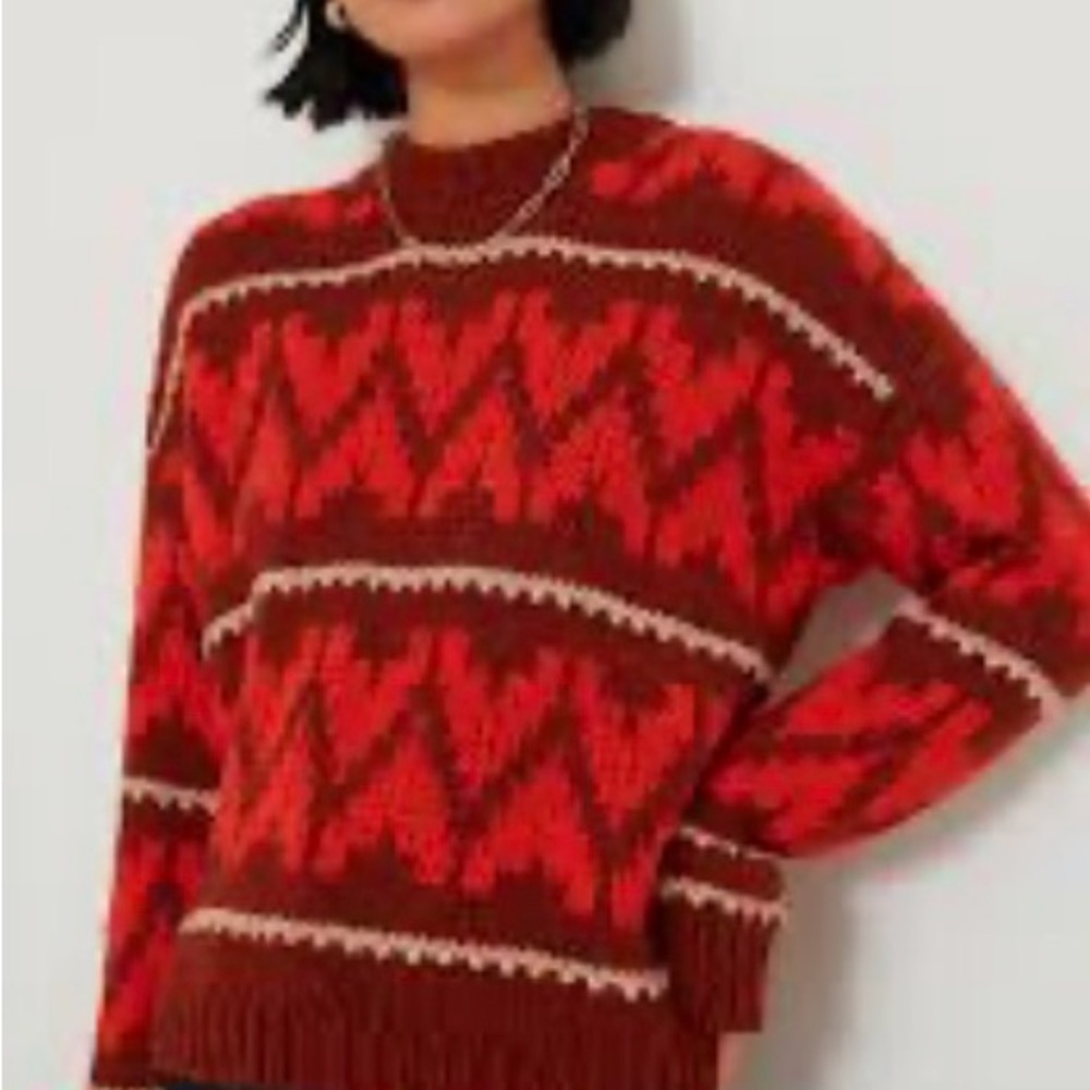THE GREAT. Red and Brown Geometric Sweater
